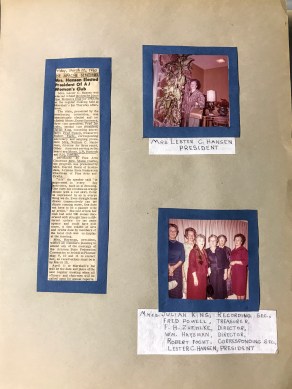 Scrapbook page with picture of Mrs. Lester C. Hansen, President of the Apache Junction Women's Club.